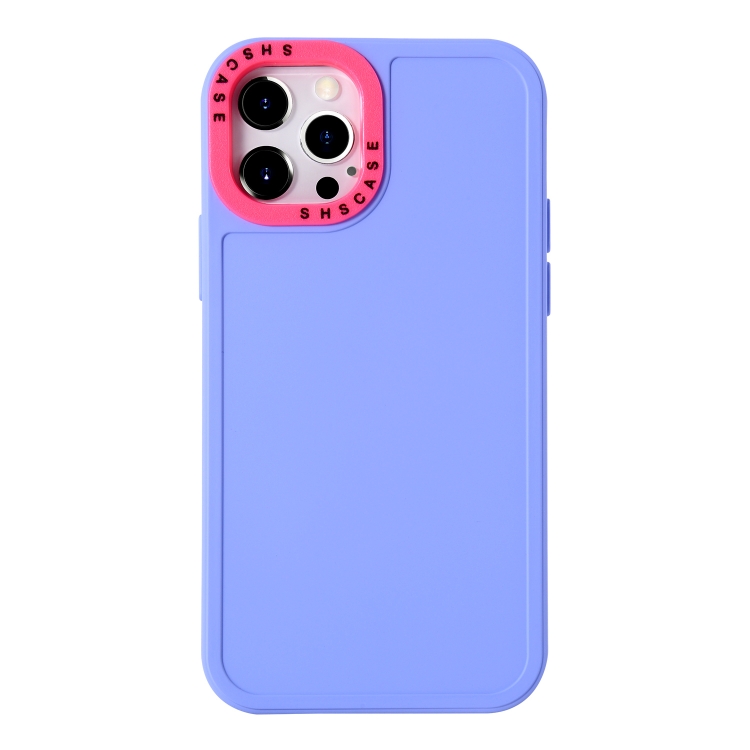 

For iPhone 13 Color Contrast Lens Frame TPU Phone Case(Purple+Rose Red)