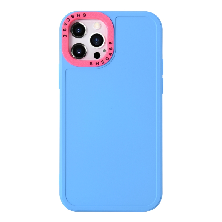 

For iPhone 13 Pro Color Contrast Lens Frame TPU Phone Case (Sky Blue+Rose Red)
