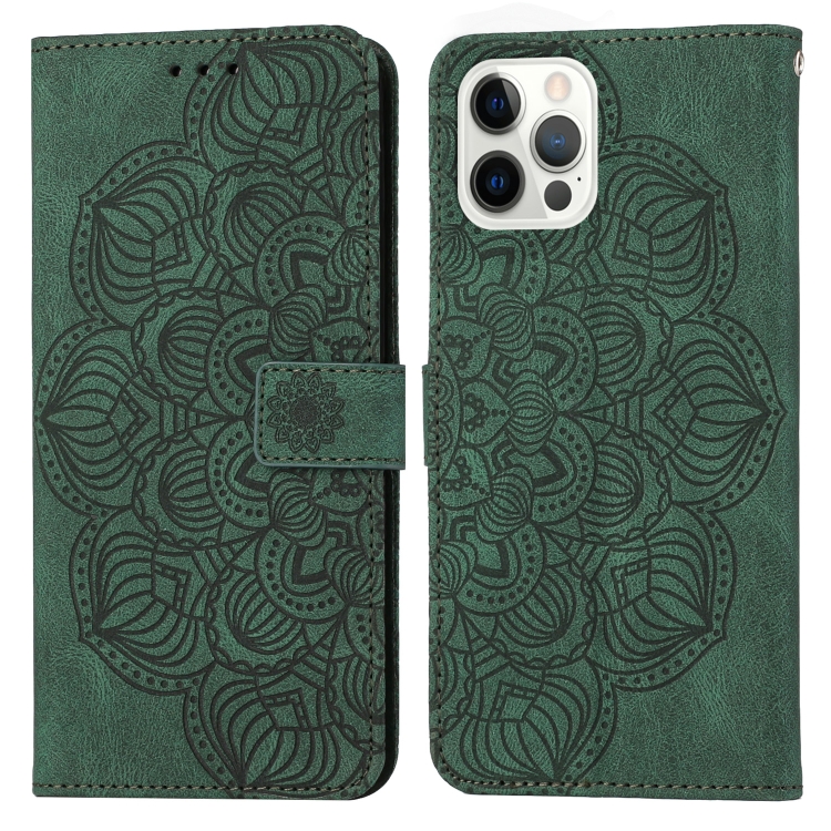 

Mandala Embossed Flip Leather Phone Case For iPhone 14 Pro(Green)