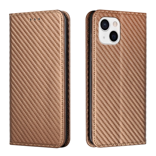 

For iPhone 14 Carbon Fiber Texture Magnetic Flip Leather Phone Case (Brown)