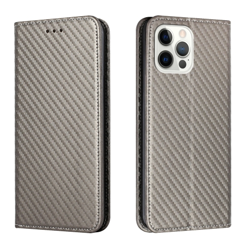 

For iPhone 14 Pro Carbon Fiber Texture Magnetic Flip Leather Phone Case(Grey)