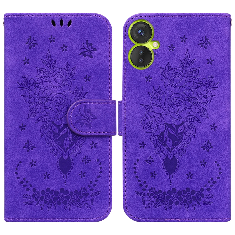 

For Tecno Spark 9 Pro Butterfly Rose Embossed Leather Phone Case(Purple)