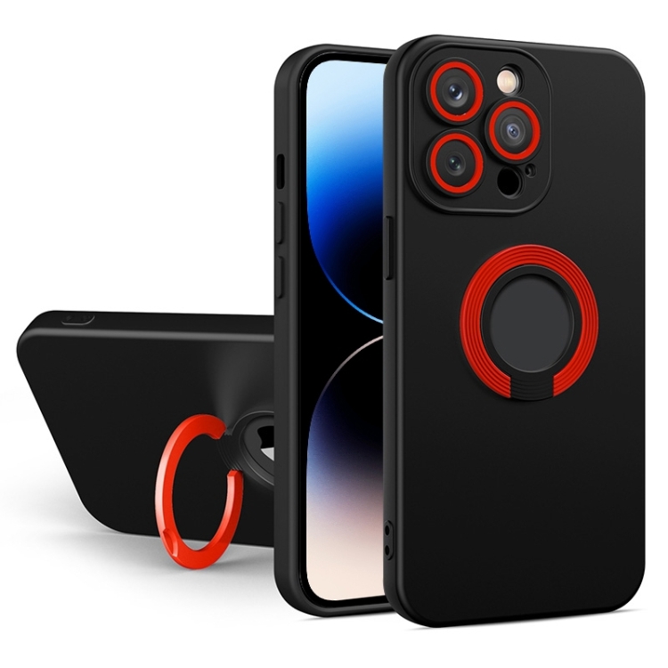 

For iPhone 14 Pro Max Contrast Color TPU Holder Phone Case (Black Red)