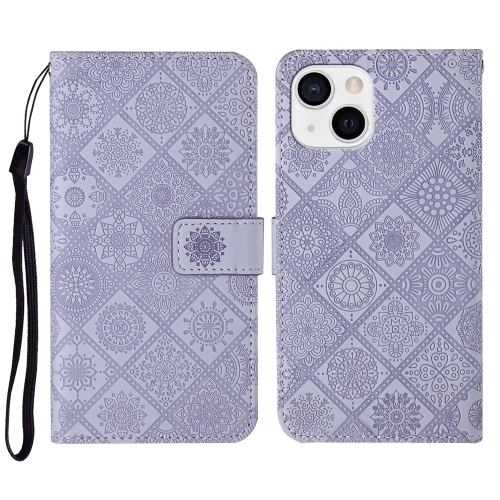 

Ethnic Style Embossed Pattern Leather Phone Case For iPhone 14 Max(Purple)