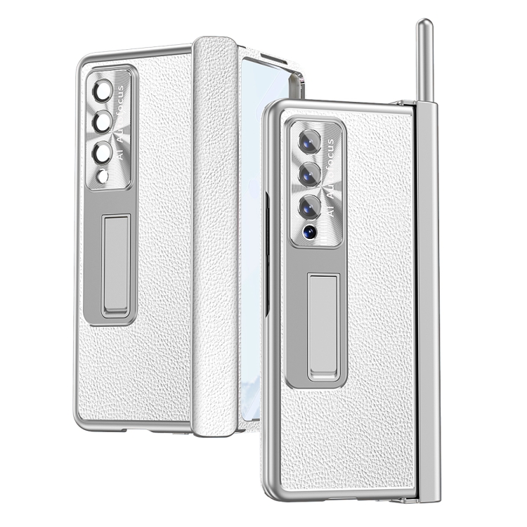 

For Samsung Galaxy Z Fold3 5G Litchi Pattern Magnetic Shell Film Integrated Shockproof Phone Case(Silver)