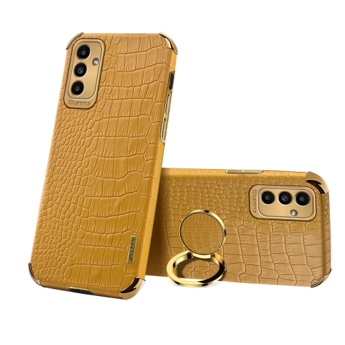 

For Samsung Galaxy A13 5G 6D Electroplating Crocodile Texture Phone Case With Holder(Brown)