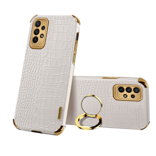 

For Samsung Galaxy A23 5G 6D Electroplating Crocodile Texture Phone Case With Holder(White)