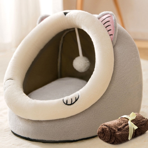 

Semi-enclosed Pet Cat and Dog Bed Dog Kennel Pad Pet Supplies, Size:S(Grey Cat + Blanket)