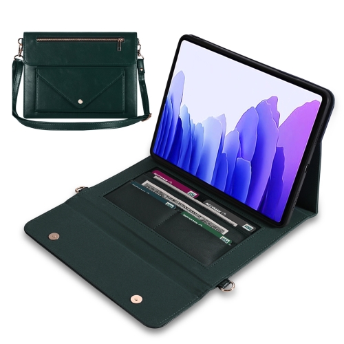 

For Samsung Galaxy Tab S6 Lite P610 / P615 3-fold Zipper Leather Tablet Case Crossbody Pocket Bag(Green)