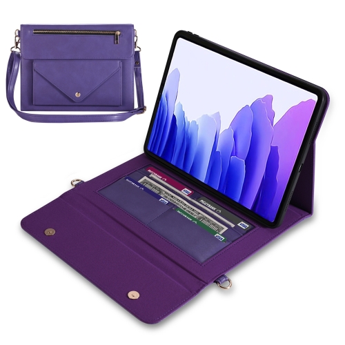 

For Samsung Galaxy Tab S7 / S8 3-fold Zipper Leather Tablet Case Crossbody Pocket Bag(Purple)