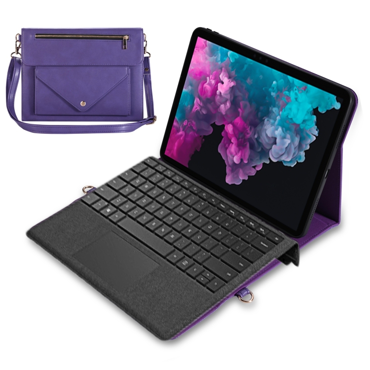 

For Microsoft Surface Pro 7 / Pro 7+ 3-fold Zipper Leather Tablet Case Crossbody Pocket Bag(Purple)