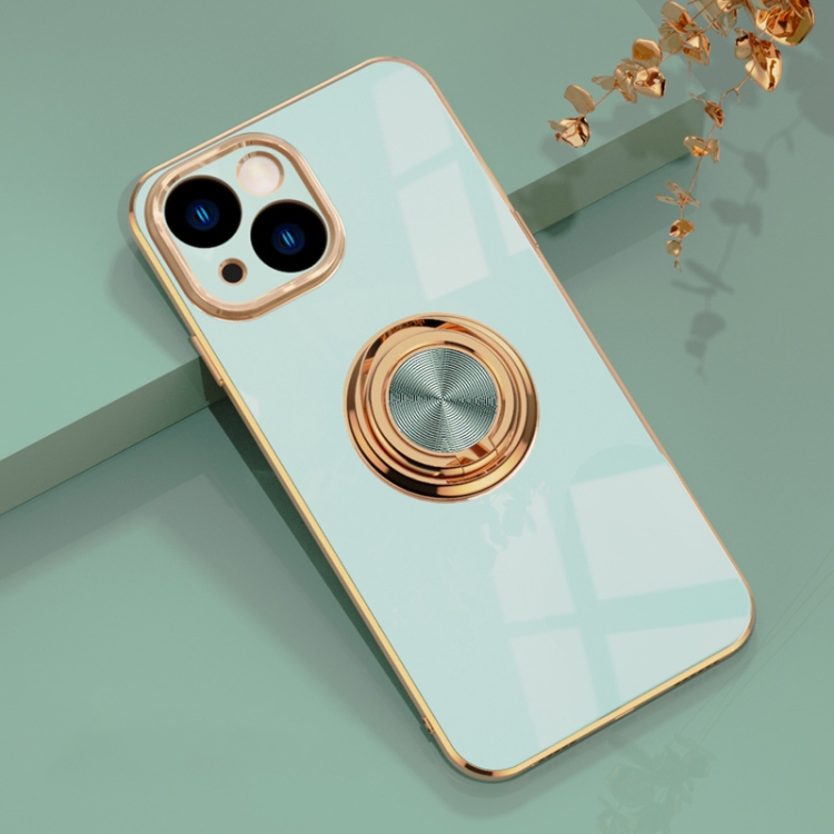 

For iPhone 14 6D Electroplating Ring Phone Case (Mint)