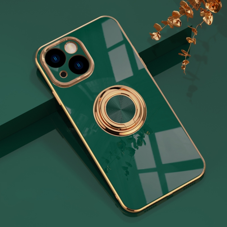 

6D Electroplating Ring Phone Case For iPhone 14 Plus(Dark Green)