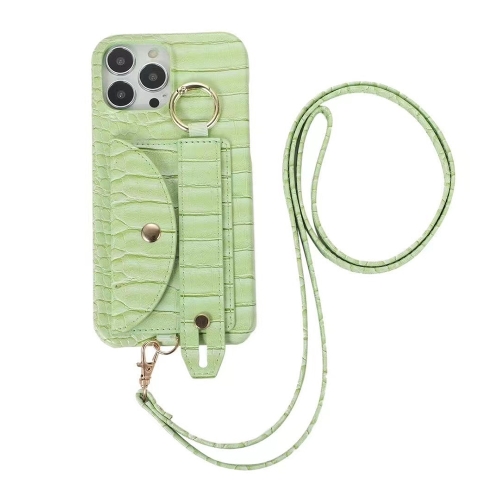 

Functional Card Bag PC Phone Case with Ring & Lanyard For iPhone 13 Pro Max(Green)