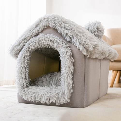 

House Type Universal Removable and Washable Pet Dog Cat Bed Pet Supplies, Size:M(Grey Igloo)