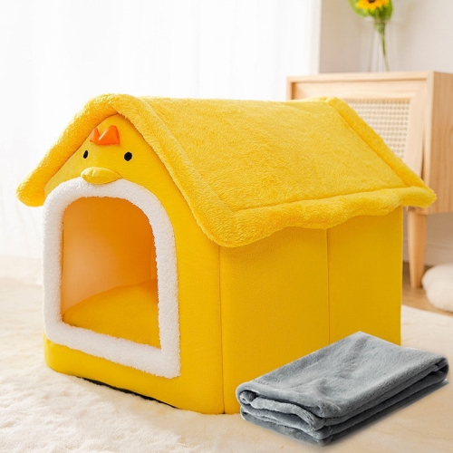 

House Type Universal Removable and Washable Pet Dog Cat Bed Pet Supplies, Size:M(Yellow Chick + Blanket)