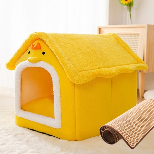 

House Type Universal Removable and Washable Pet Dog Cat Bed Pet Supplies, Size:M(Yellow Chick + Mat)