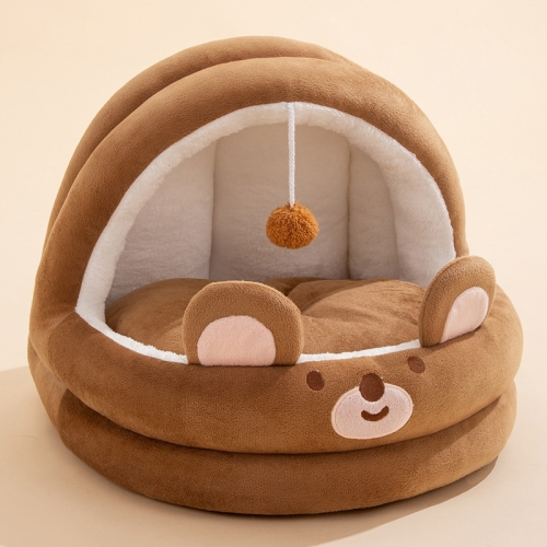 

Semi-enclosed Cradle Pet Cat Bed Dog Kennel Pad Pet Supplies, Size:M(Brown Bear)