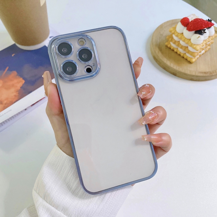 

6D Electroplating TPU Clear Phone Case For iPhone 13(Blue)