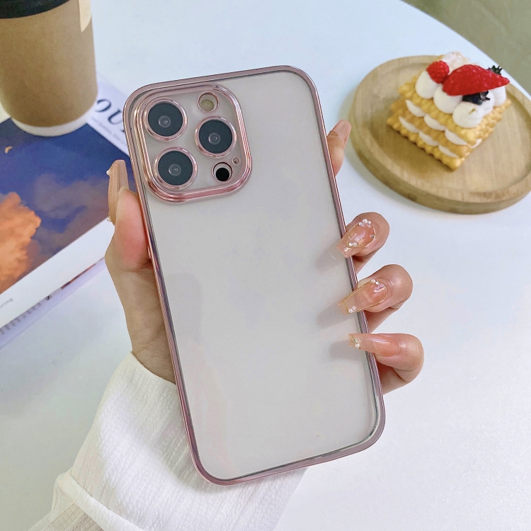 

6D Electroplating TPU Clear Phone Case For iPhone 12 Pro Max(Rose Red)
