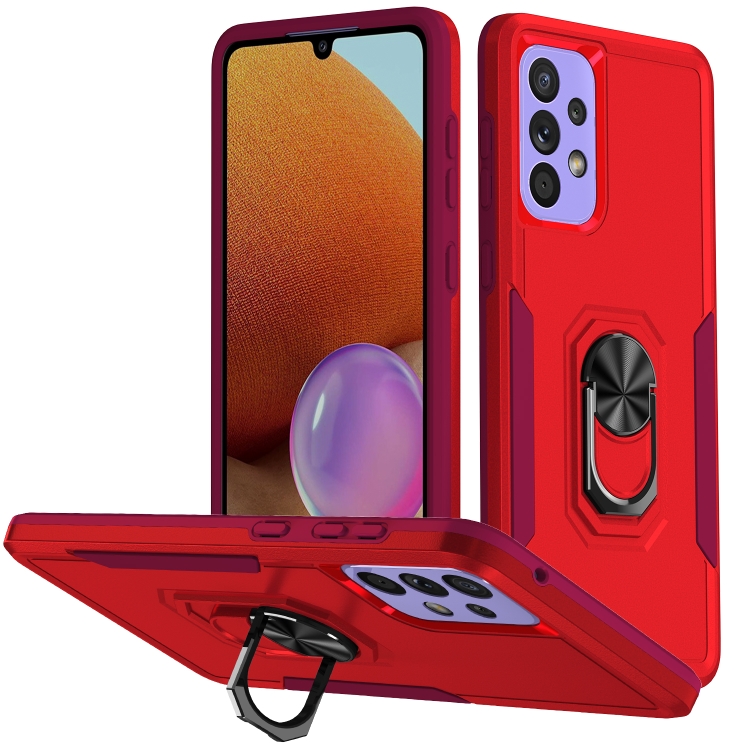 

For Samsung Galaxy A73 Pioneer Armor Heavy Duty PC + TPU Phone Case with Holder(Red)
