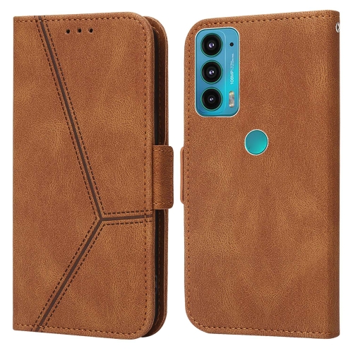 

For Motorola Moto E20 / E30 / E40 Embossing Stripe RFID Leather Phone Case(Brown)