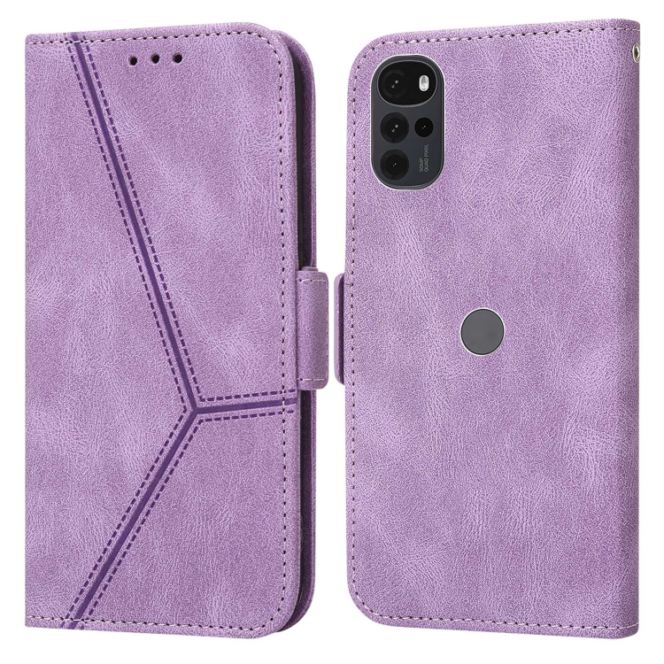 

For Motorola Moto G22 Embossing Stripe RFID Leather Phone Case(Purple)