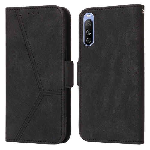 

For Sony Xperia 10 III Embossing Stripe RFID Leather Phone Case(Black)