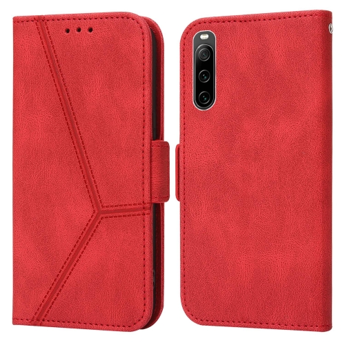 

For Sony Xperia 10 IV Embossing Stripe RFID Leather Phone Case(Red)