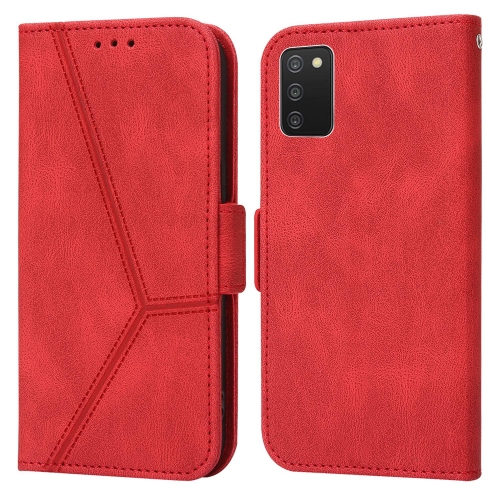 

For Samsung Galaxy A03s 166mm EU Version Embossing Stripe RFID Leather Phone Case(Red)