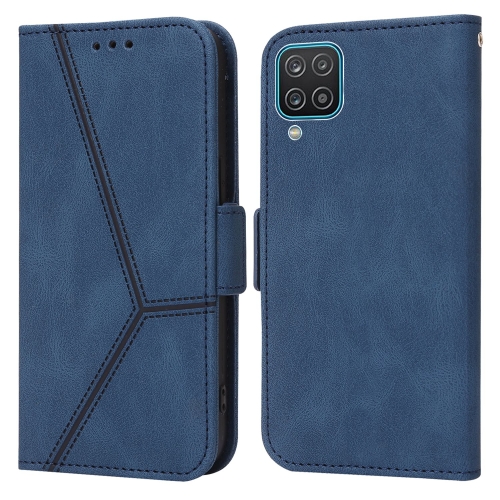 

For Samsung Galaxy A12 5G / 4G Embossing Stripe RFID Leather Phone Case(Blue)