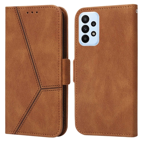 

For Samsung Galaxy A23 4G Embossing Stripe RFID Leather Phone Case(Brown)
