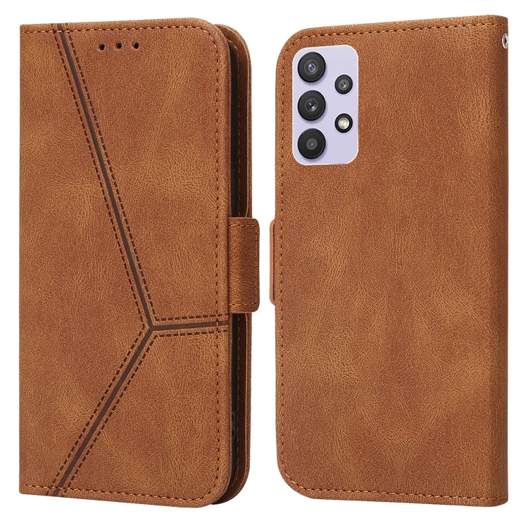 

For Samsung Galaxy A32 5G Embossing Stripe RFID Leather Phone Case(Brown)