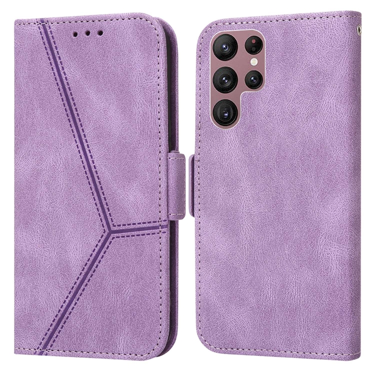 

For Samsung Galaxy S22 Ultra 5G Embossing Stripe RFID Leather Phone Case(Purple)
