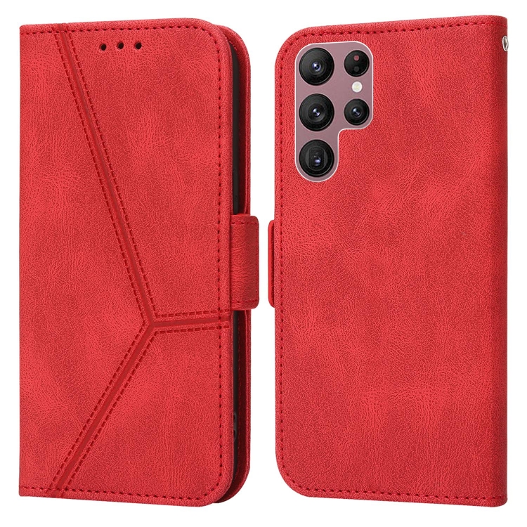 

For Samsung Galaxy S22 Ultra 5G Embossing Stripe RFID Leather Phone Case(Red)