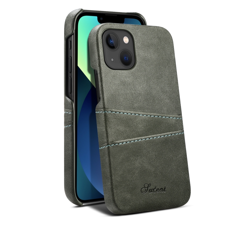 

For iPhone 13 mini Suteni Calf Texture Back Cover Phone Case with Card Slots (Grey)