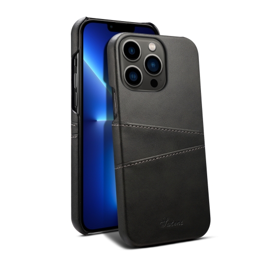 

Suteni Calf Texture Back Cover Phone Case with Card Slots For iPhone 13 Pro(Black)