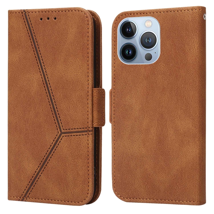

For iPhone 14 Pro Max Embossing Stripe RFID Leather Phone Case (Brown)