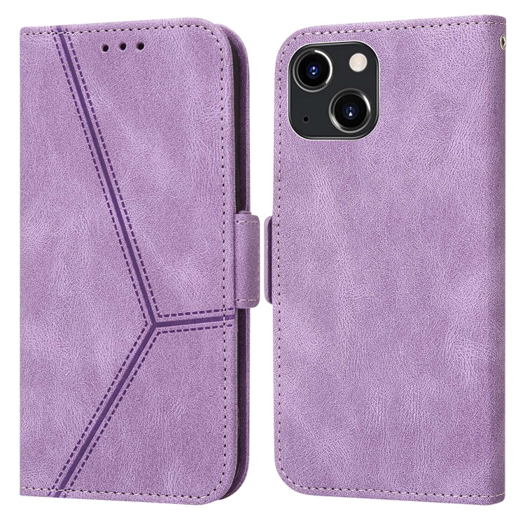 

For iPhone 14 Plus Embossing Stripe RFID Leather Phone Case (Purple)