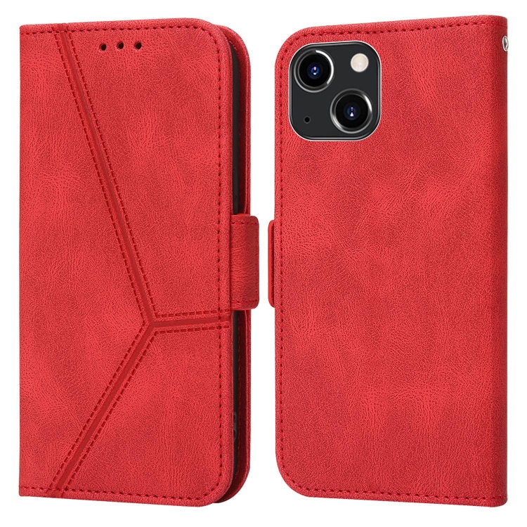 

For iPhone 14 Embossing Stripe RFID Leather Phone Case (Red)