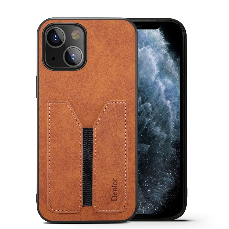 

Denior Elastic Card Slot PU + TPU Phone Case For iPhone 13 mini(Brown)