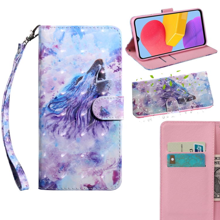 

For Samsung Galaxy M13 4G 3D Painted Pattern Leather Phone Case(Roaring Wolf)