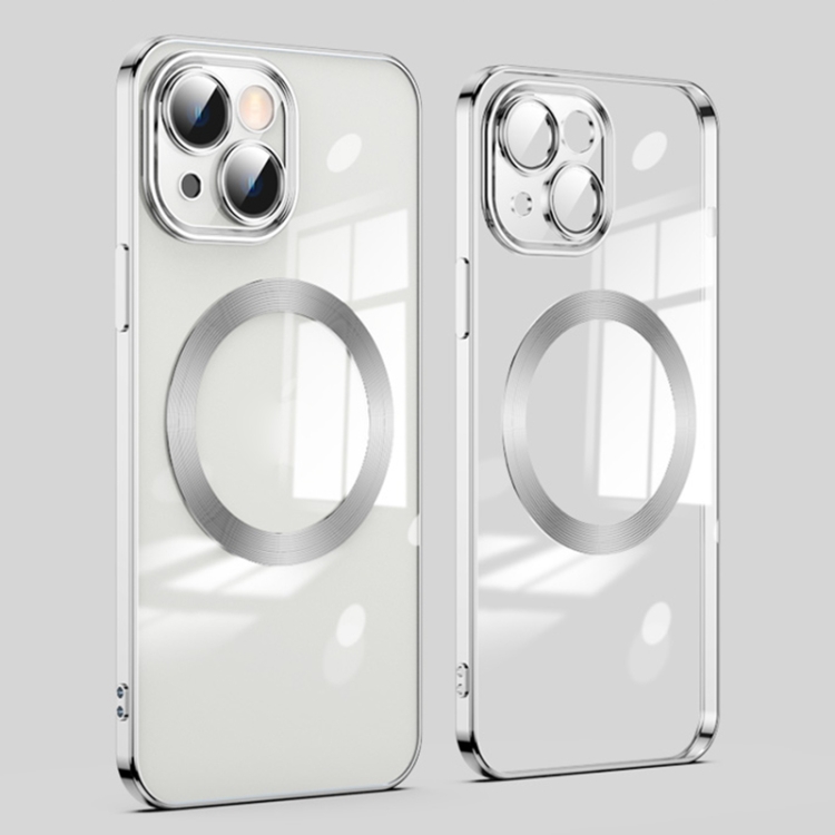 

For iPhone 14 Plus Lens Protector MagSafe Electroplated Phone Case (Silver)