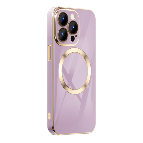 

For iPhone 12 6D Gold Plated Magsafe Magnetic Phone Case(Purple)