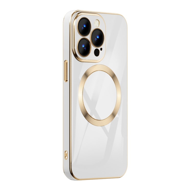 

For iPhone 12 Pro 6D Gold Plated Magsafe Magnetic Phone Case(White)