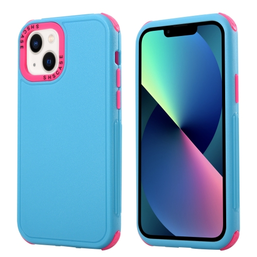 

3 in 1 Four Corner Shockproof Phone Case For iPhone 14 Max(Sky Blue+Rose Red)