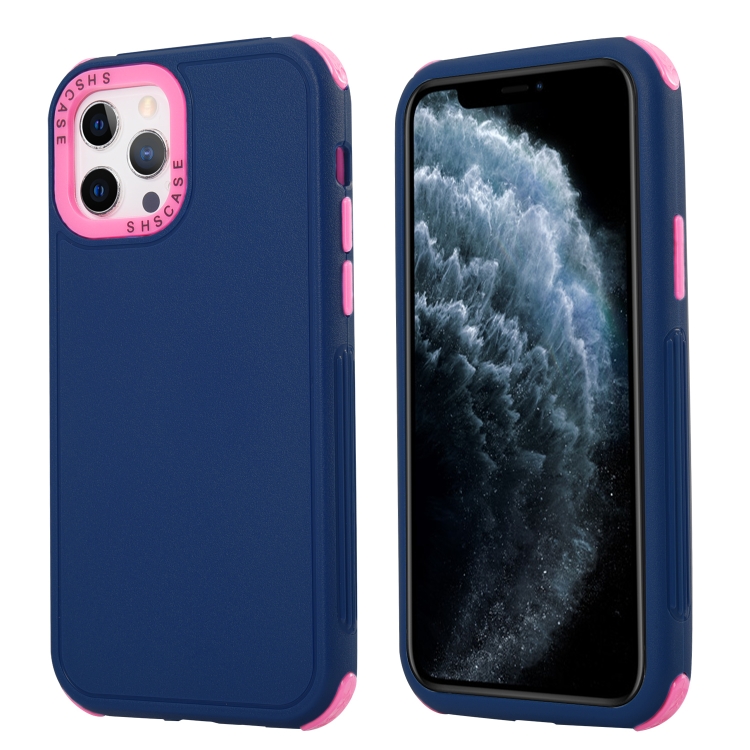 

For iPhone 12 3 in 1 Four Corner Shockproof Phone Case(Royal Blue+Rose Red)