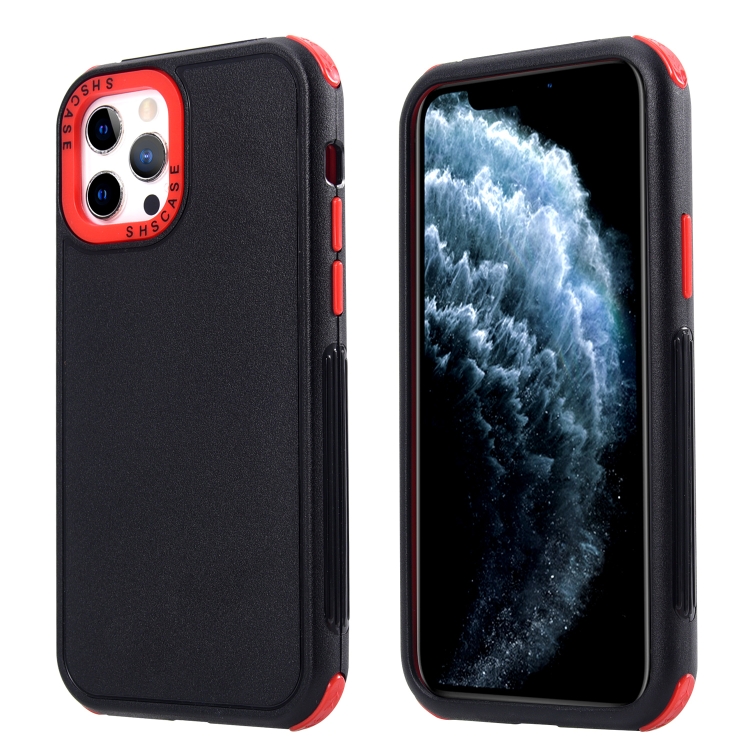 

For iPhone 12 3 in 1 Four Corner Shockproof Phone Case(Black+Red)