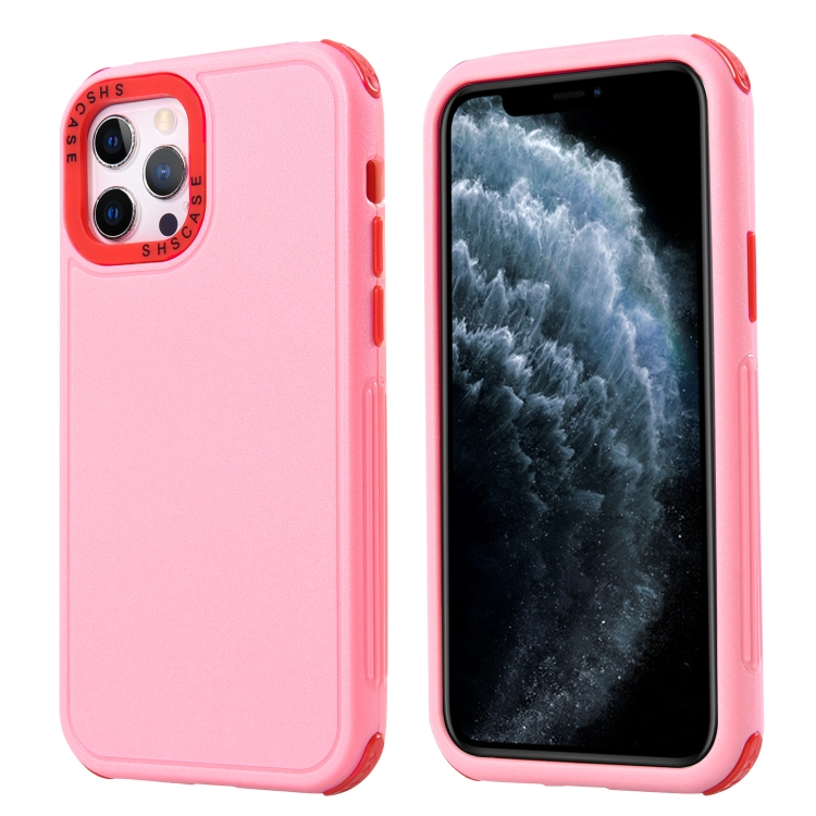 

3 in 1 Four Corner Shockproof Phone Case For iPhone 12 Pro(Pink+Red)