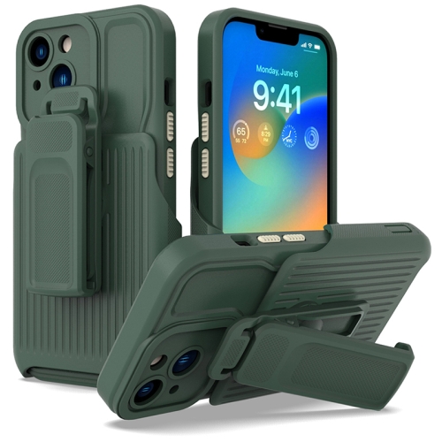 

Explorer Series Back Clip Holder PC Phone Case For iPhone 13(Dark Green)